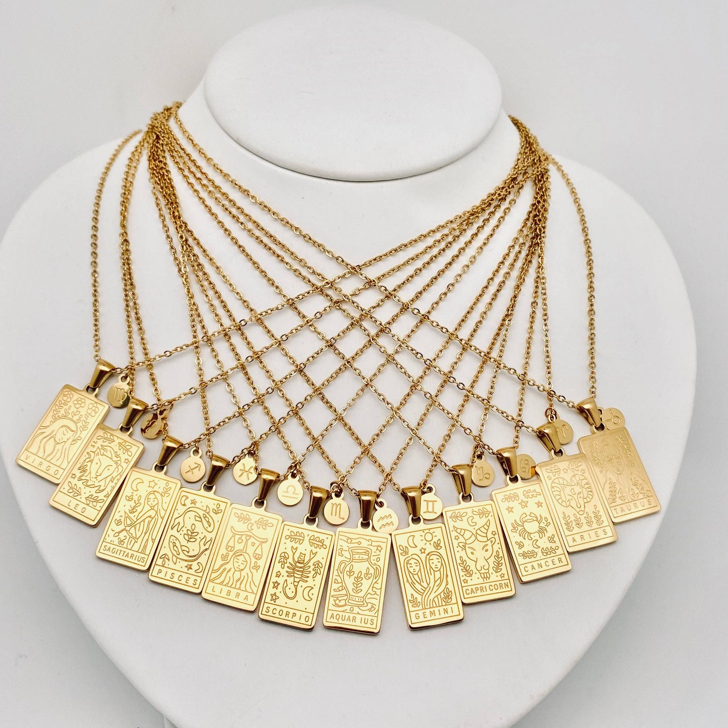 Pisces -Golden Stainless Steel 12 Constellation Charm Necklace