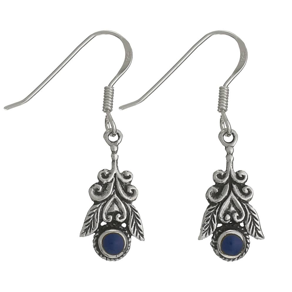 Lapis and Feathers Sterling Silver Earring