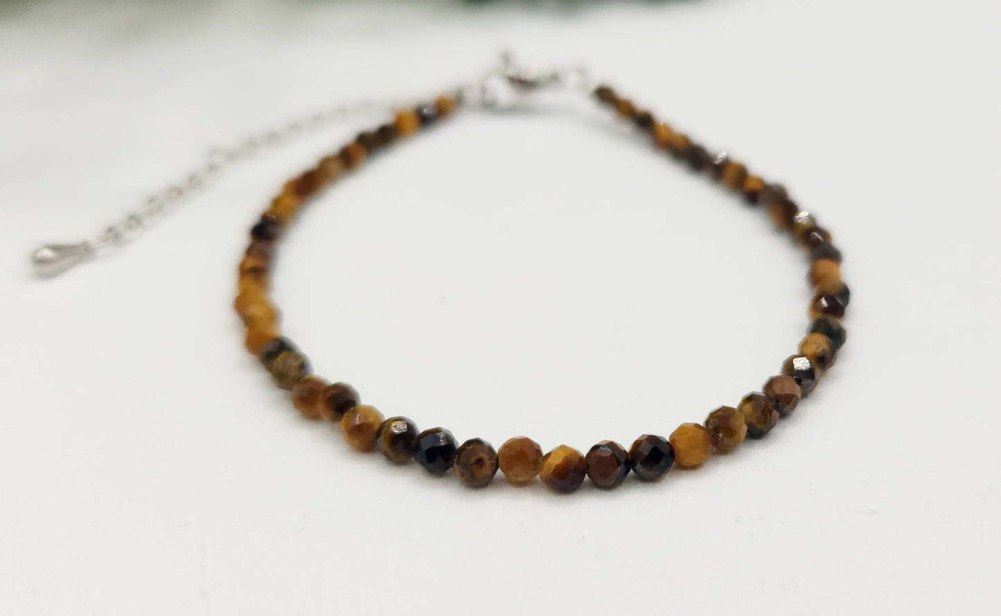 Tiger Eye Bracelet Faceted 3MM w/Silver Color Clasp