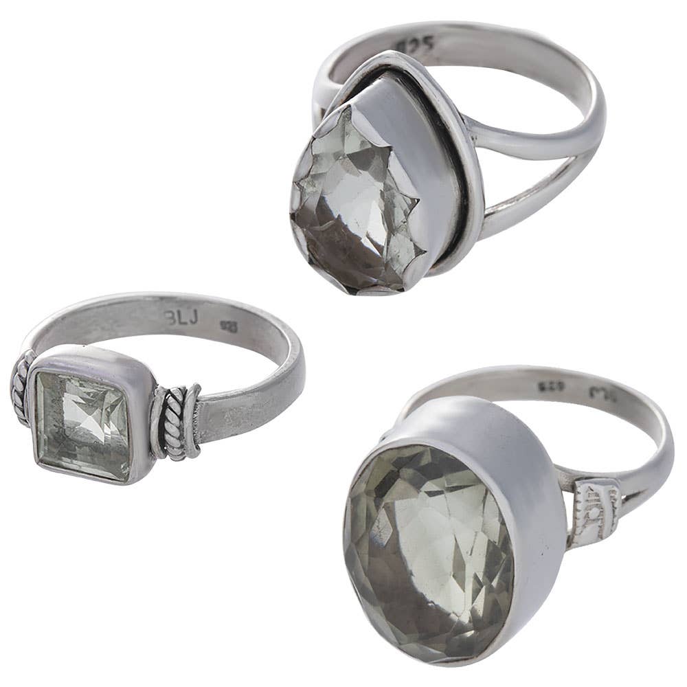 Assorted Shapes Faceted Prasiolite Ring: 7