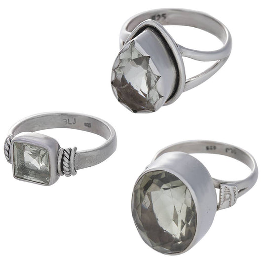 Assorted Shapes Faceted Prasiolite Ring: 7