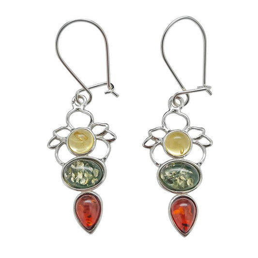 Amber Silver Lotus Earrings On Hooks