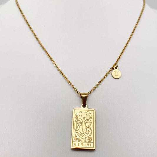 Gemini:Golden Stainless Steel 12 Constellation Charm Necklace -
