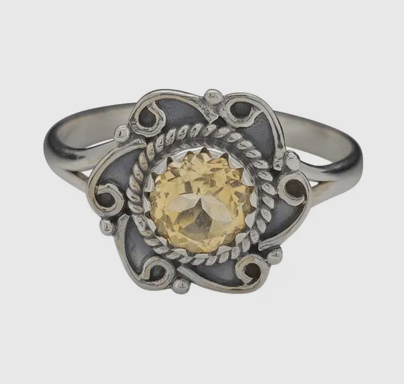 Faceted Citrine Sterling Silver Ring - Flower