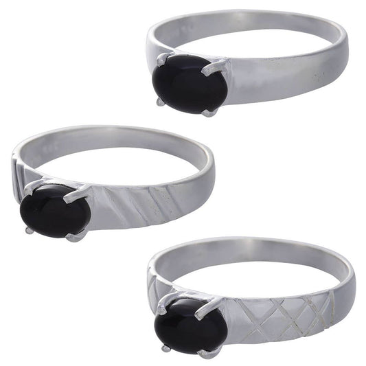 Black Onyx Cab Assorted Band Ring: Sterling Silver / 7 / Onyx