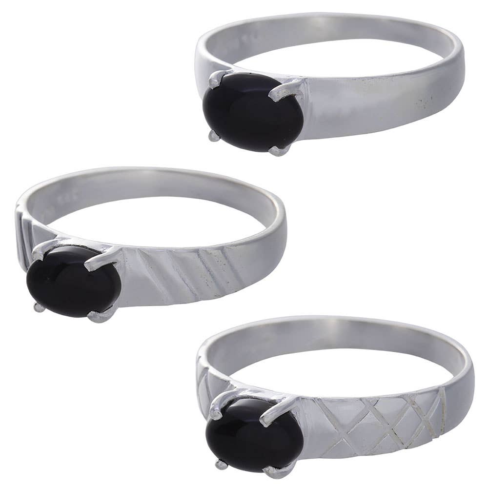 Black Onyx Cab Assorted Band Ring: Sterling Silver / 6 / Onyx
