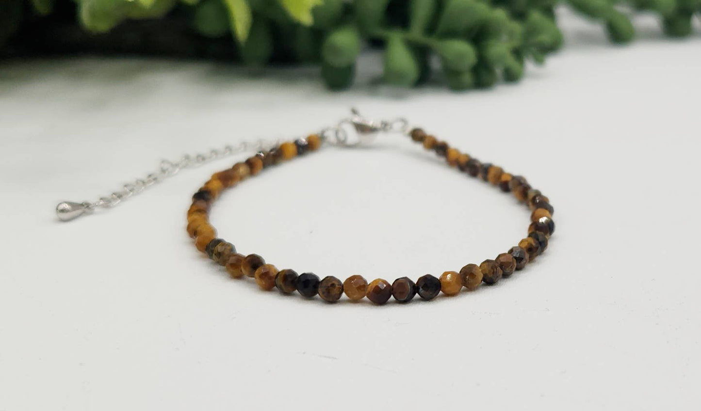 Tiger Eye Bracelet Faceted 3MM w/Silver Color Clasp