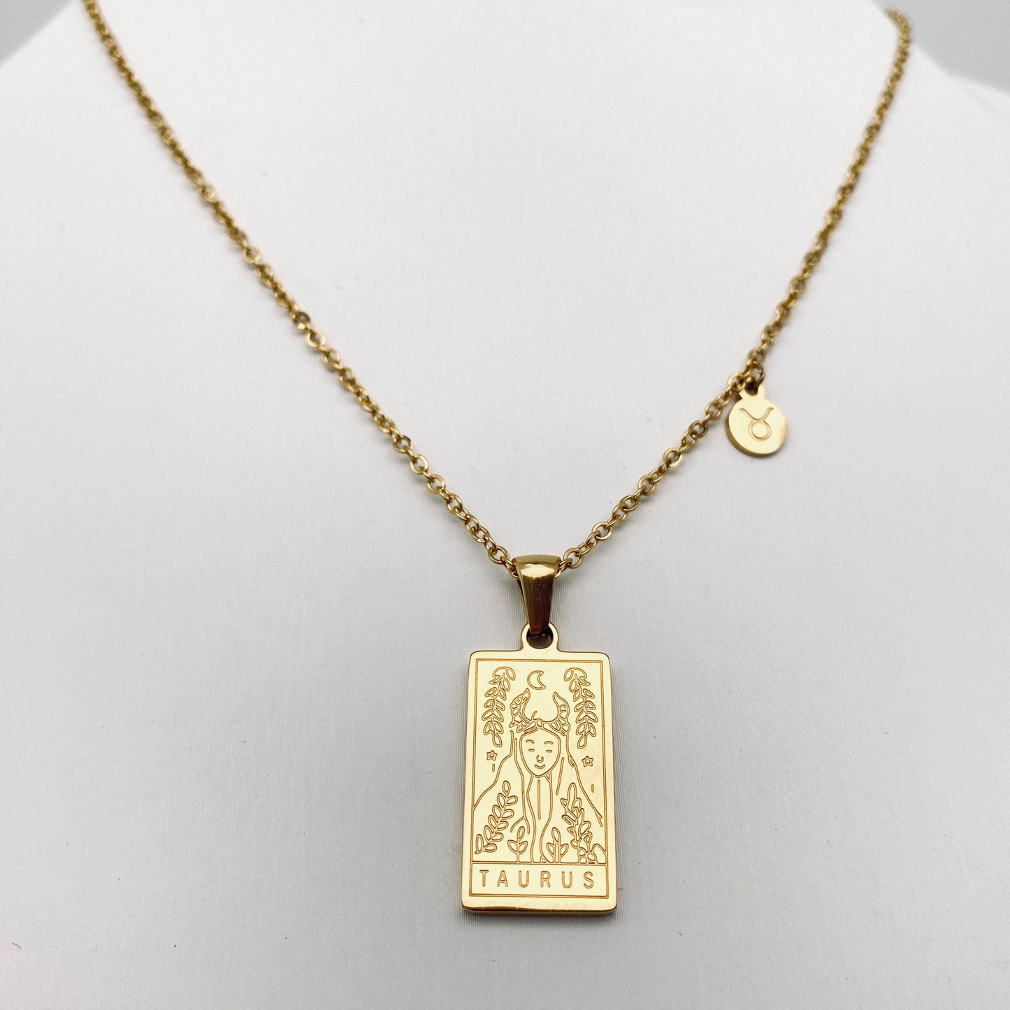 Taurus:Golden Stainless Steel 12 Constellation Charm Necklace