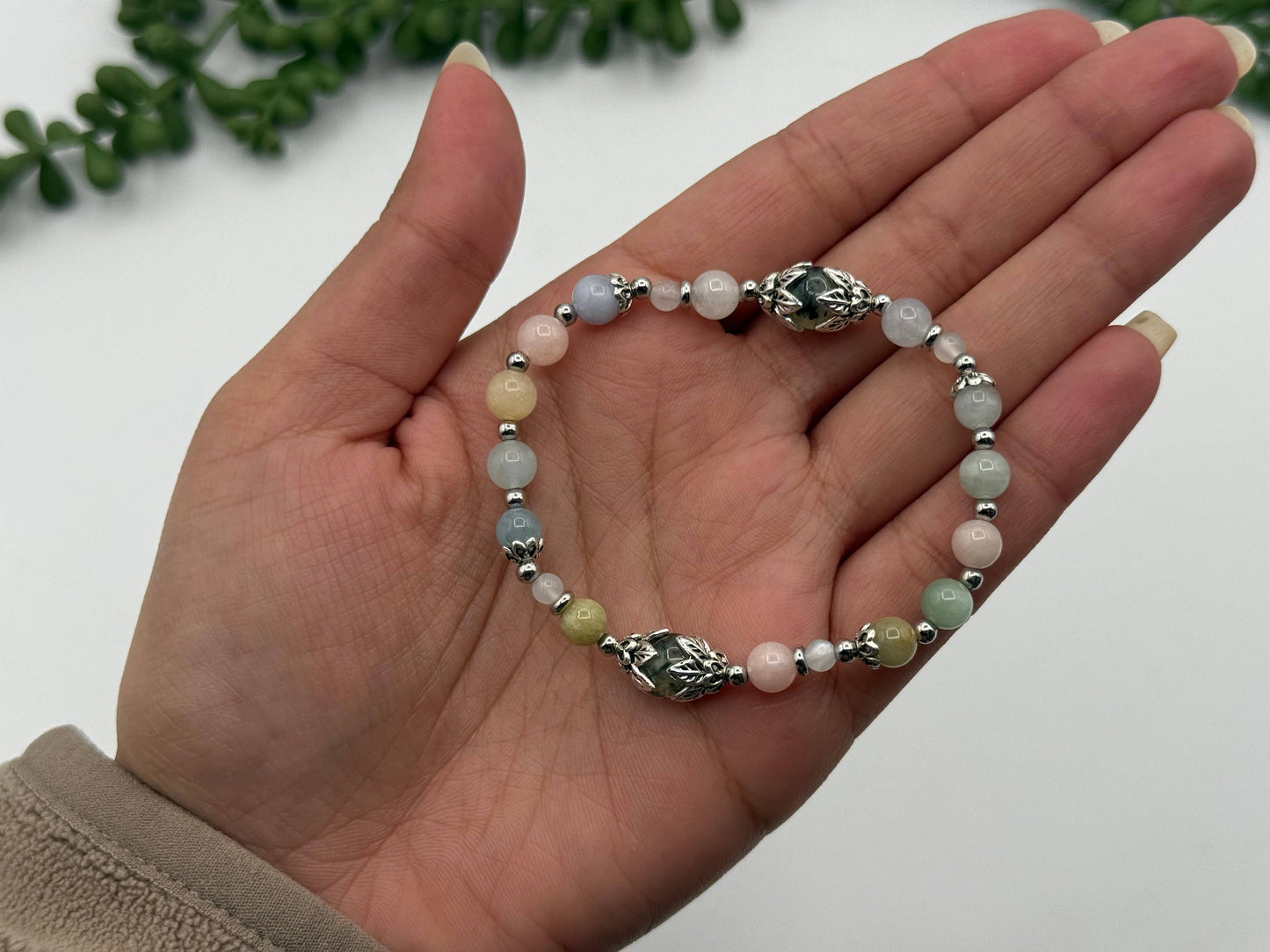 LET LOVE IN -Prehnite, Morganite, Moonstone Bracelet