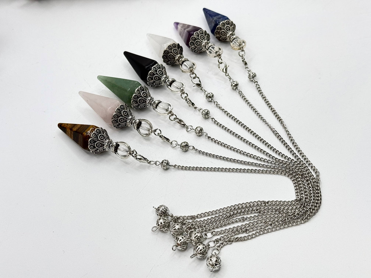 Yellow Tiger Eye Double Cap Pendulum with Silver Plate Chain