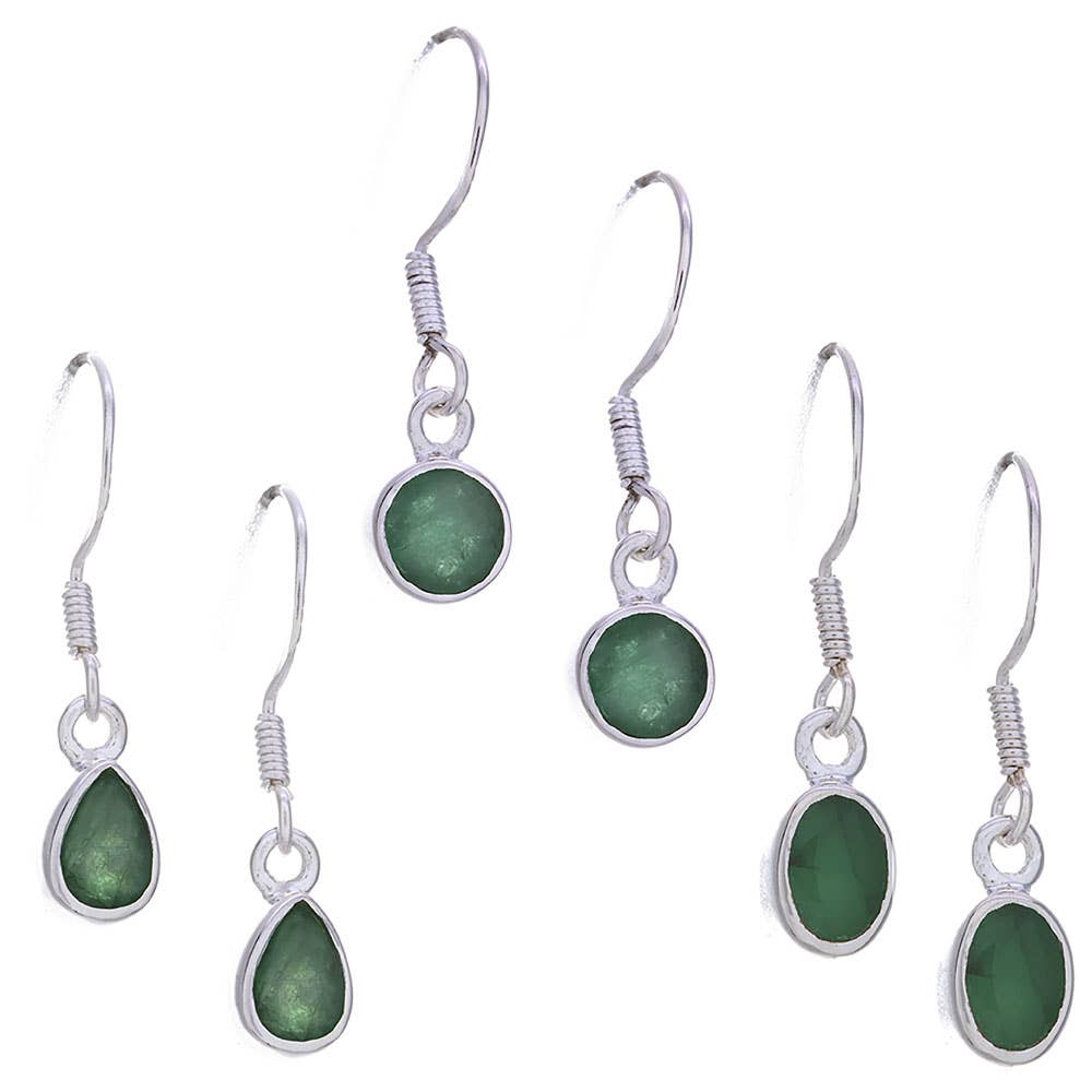 Assorted Shapes Small Plain Emerald Earrings (24 to 27mmH)