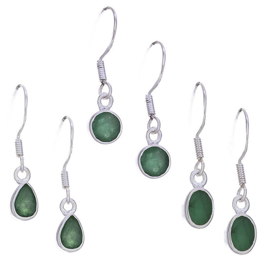 Assorted Shapes Small Plain Emerald Earrings (24 to 27mmH)