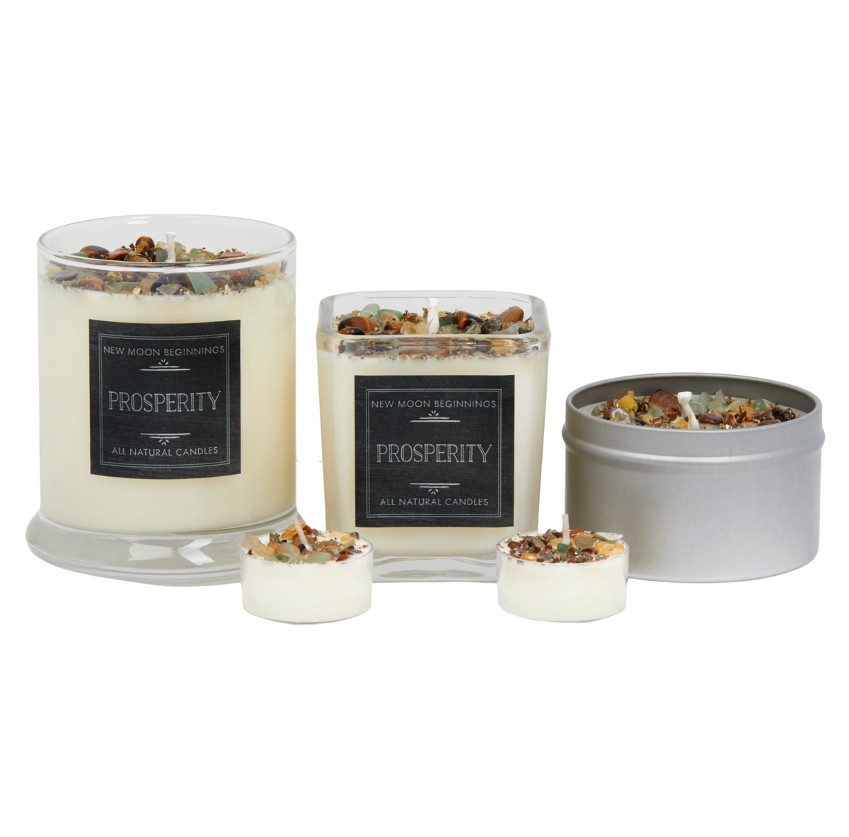 Prosperity Candle - Soy Candles - Herb & Crystal Candle: 8oz Round Tin