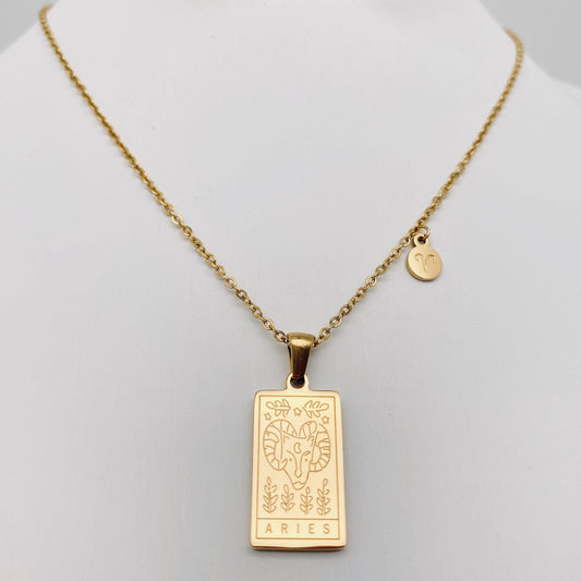 Aries:Golden Stainless Steel 12 Constellation Charm Necklace