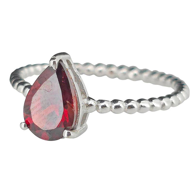 Faceted Garnet Sterling Silver Ring: 6