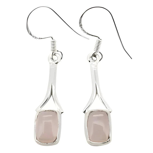 Rose Quartz Silver Earrings On Hooks