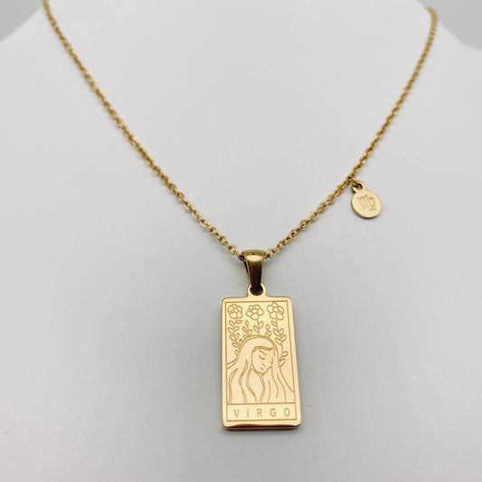 Virgo:Golden Stainless Steel 12 Constellation Charm Necklace