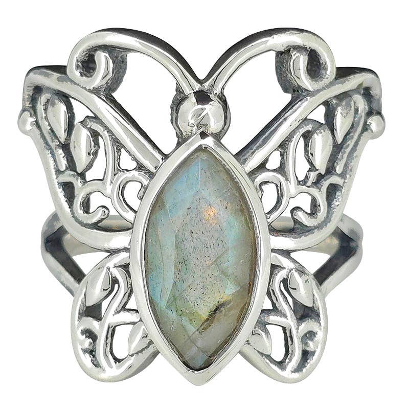 Faceted Labradorite Sterling Silver Butterfly Ring: 7
