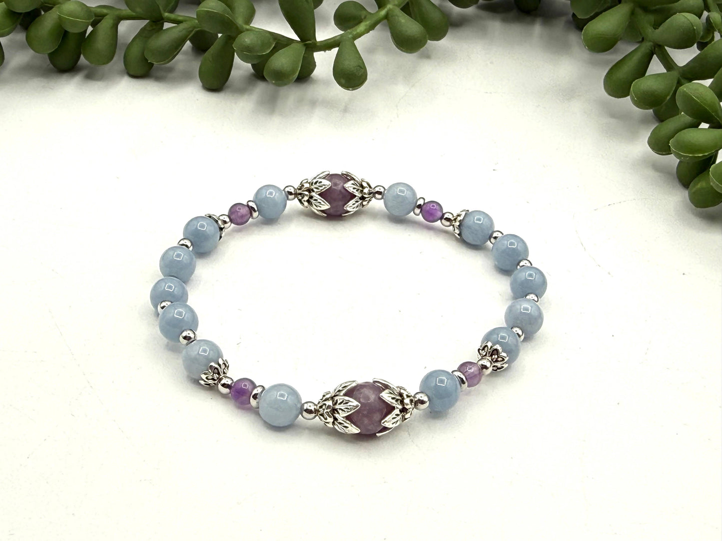 SLEEP WELL - Lepidolite/Angelite/Amethyst Intention Bracelet