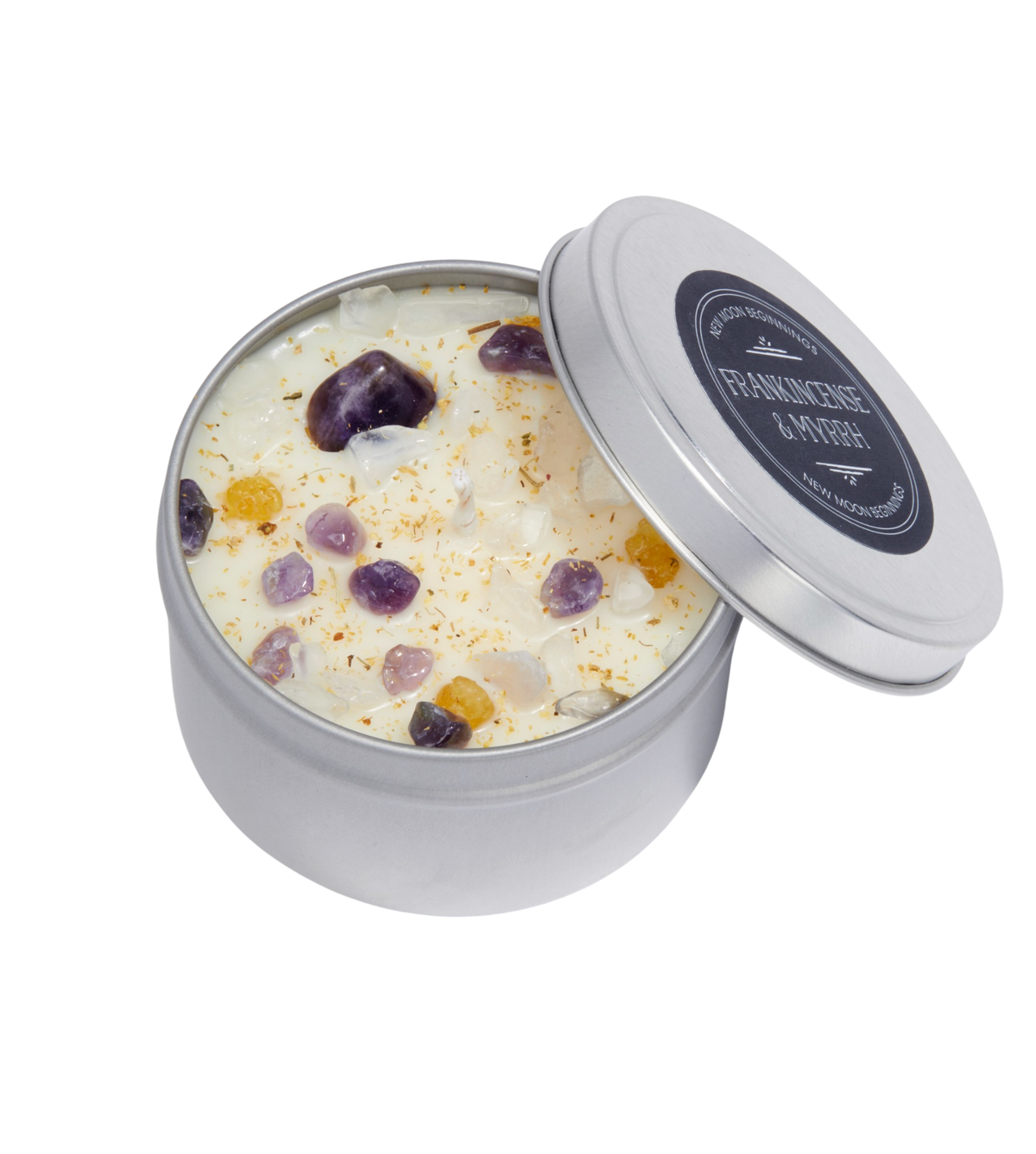 Frankincense & Myrrh Candles - Crystal Candles Winter Candle: 8oz Round Tin