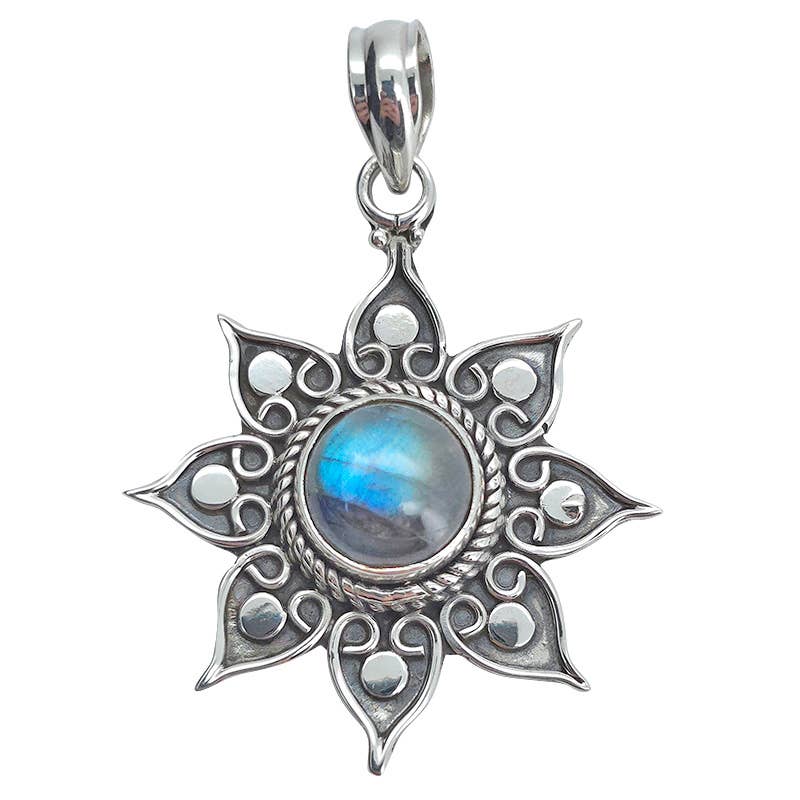 Labradorite Sterling Silver Flower Pendant.