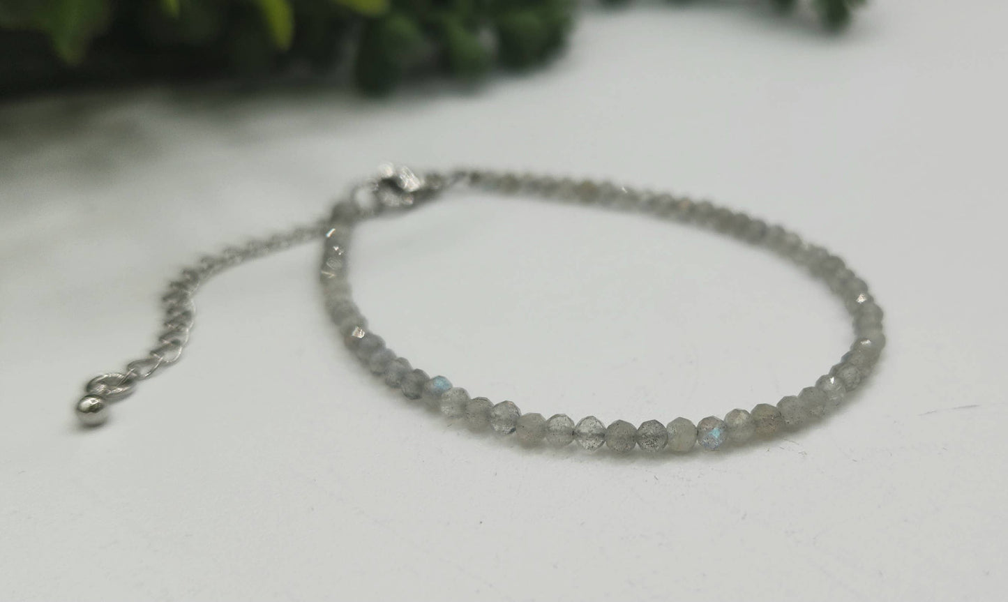 Labradorite Bracelet Faceted 3MM w/Silver Color Clasp