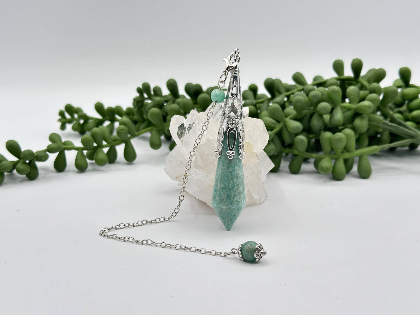 Amazonite Gemstone Art Deco Silver Color Pendulum