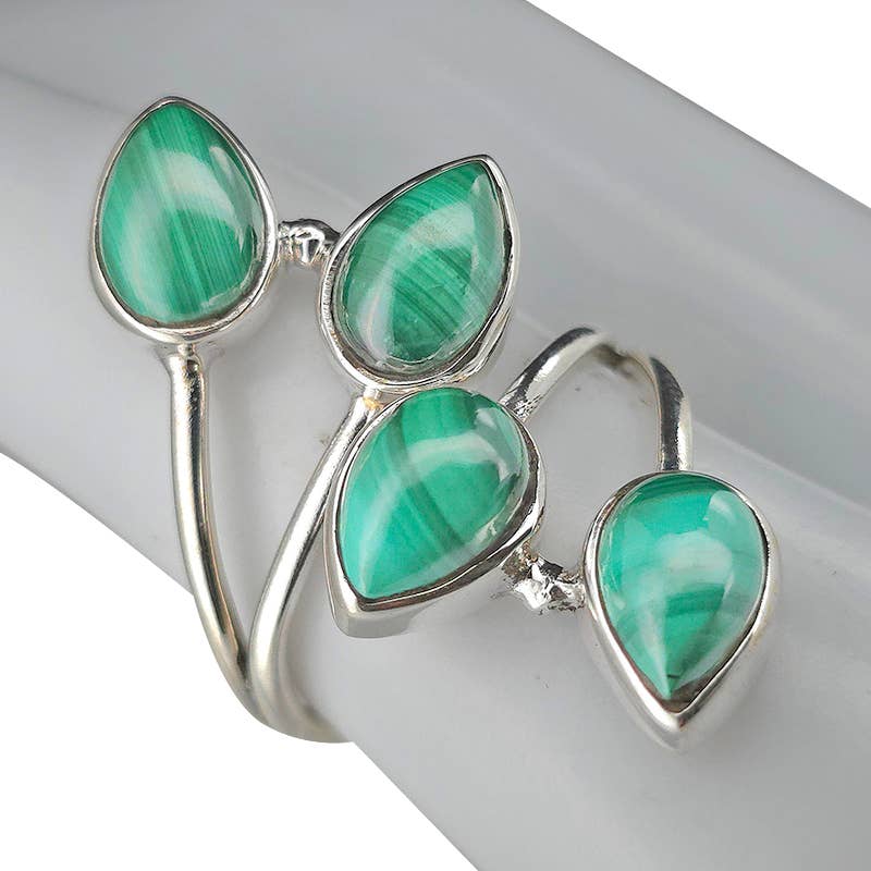 Multi Stone Malachite Adjustable Ring