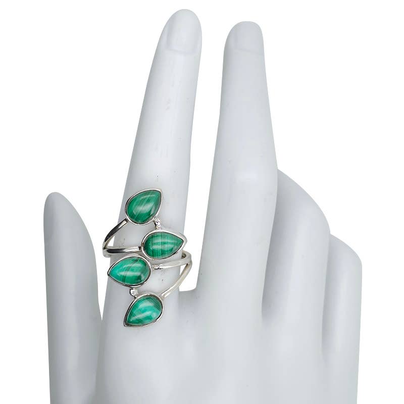 Multi Stone Malachite Adjustable Ring