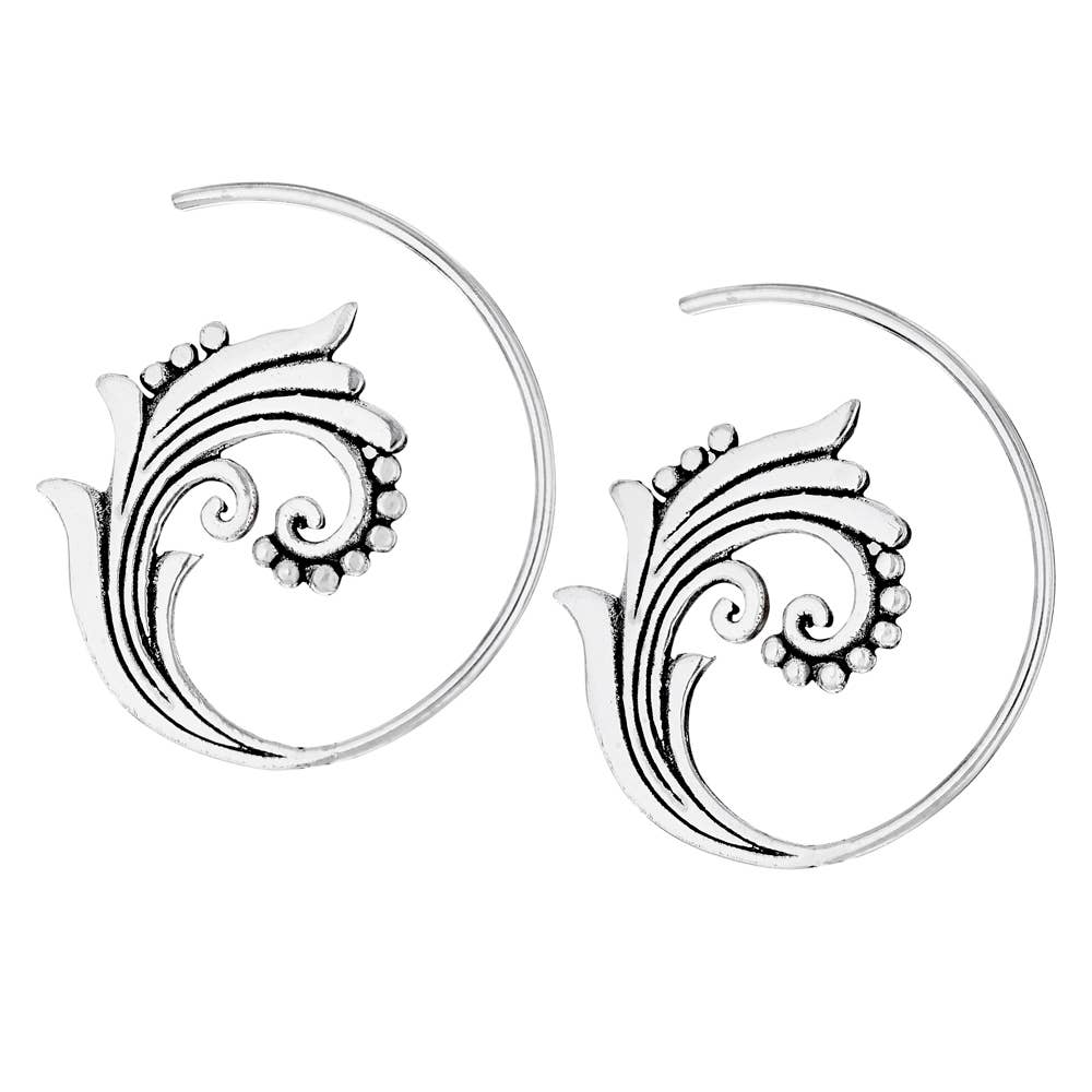 Lined Swirl Sterling Silver Hoop Earring
