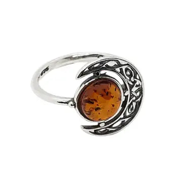 Amber Sterling Silver Moon Ring