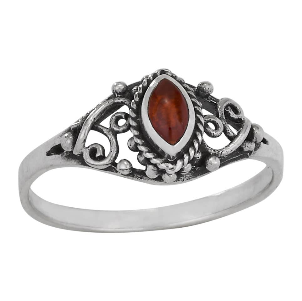 Marquis Carnelian Sterling Silver Ring: 9
