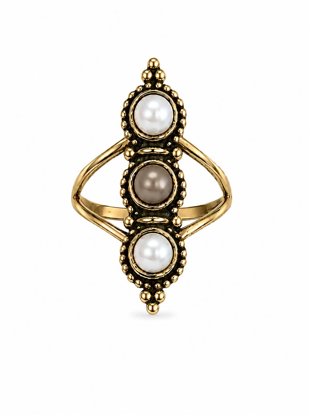 All In Alignment Pearl And Smokey Pearl Brass Ring: 7