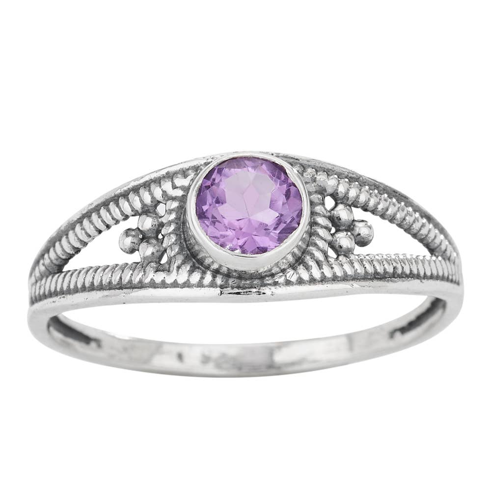 Amethyst Open Sterling Silver Band Ring: 9