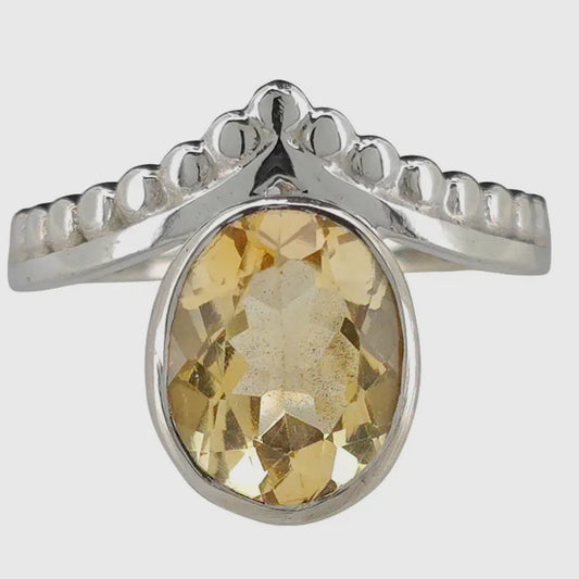 Faceted Citrine Sterling Silver Ring- Crown