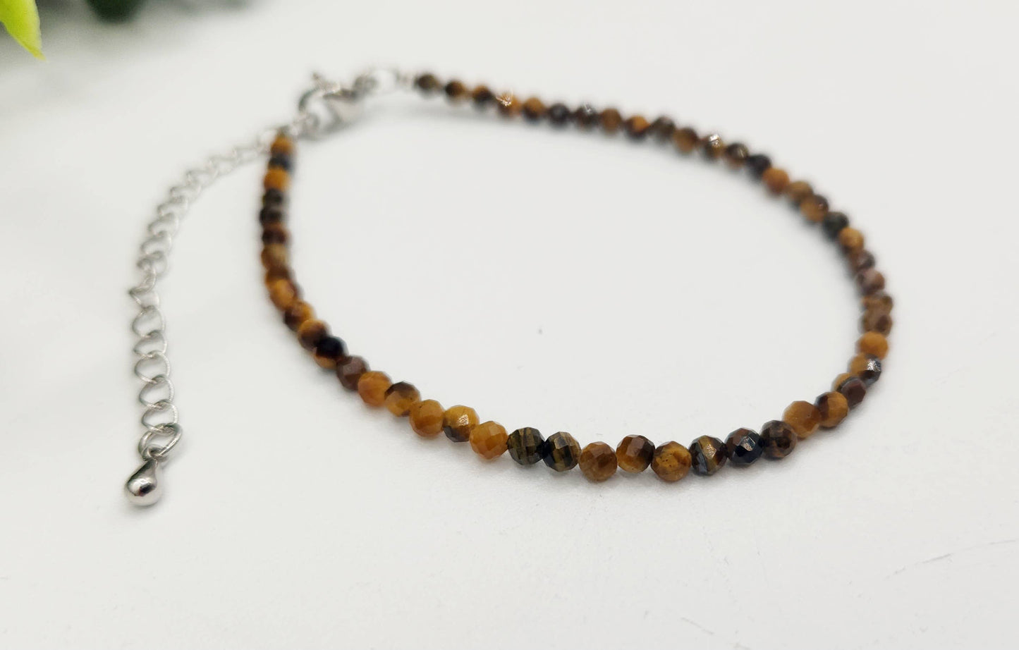 Tiger Eye Bracelet Faceted 3MM w/Silver Color Clasp