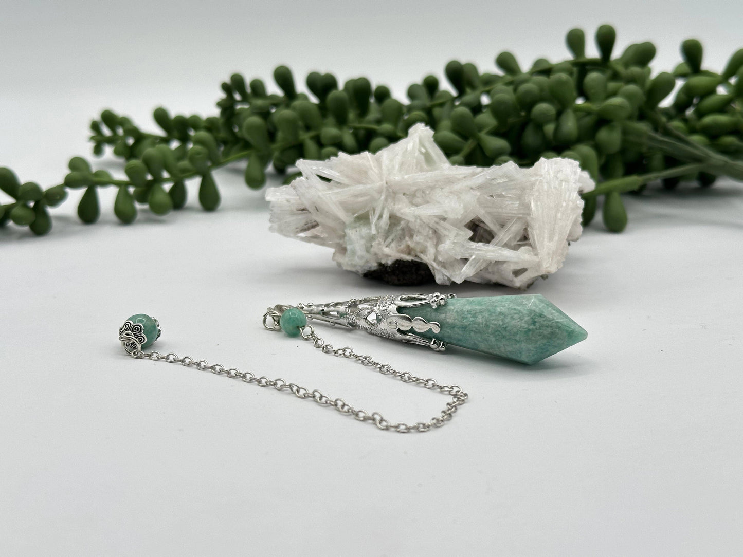 Amazonite Gemstone Art Deco Silver Color Pendulum