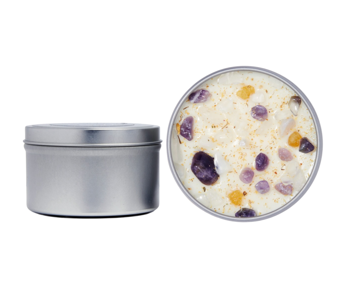 Frankincense & Myrrh Candles - Crystal Candles Winter Candle: 8oz Round Tin