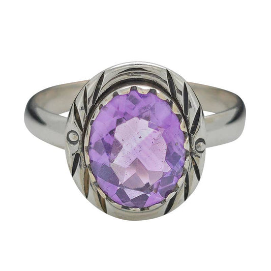 Faceted Amethyst Silver Ring: 9