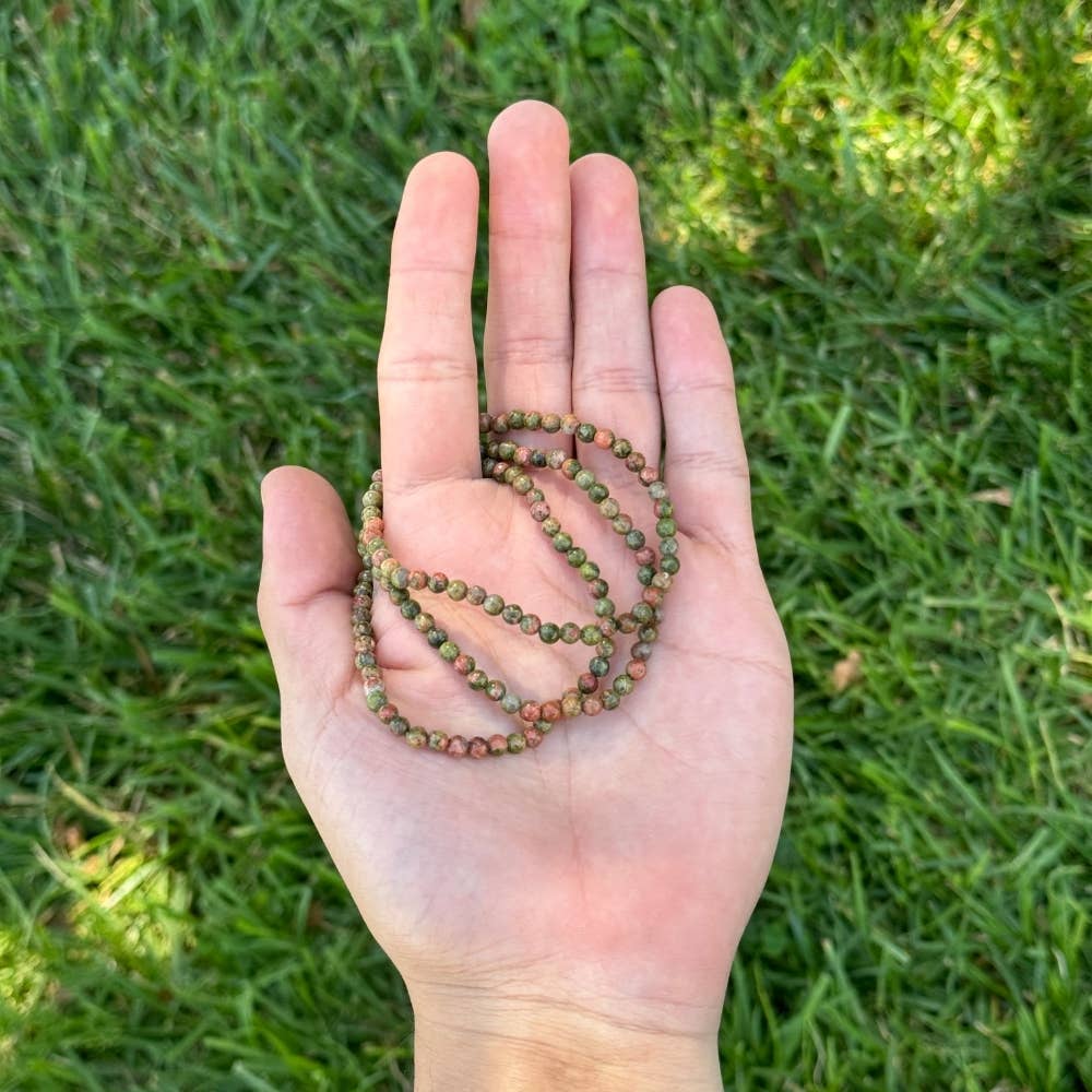 Unakite Jasper -Crystal Bracelet - 4mm