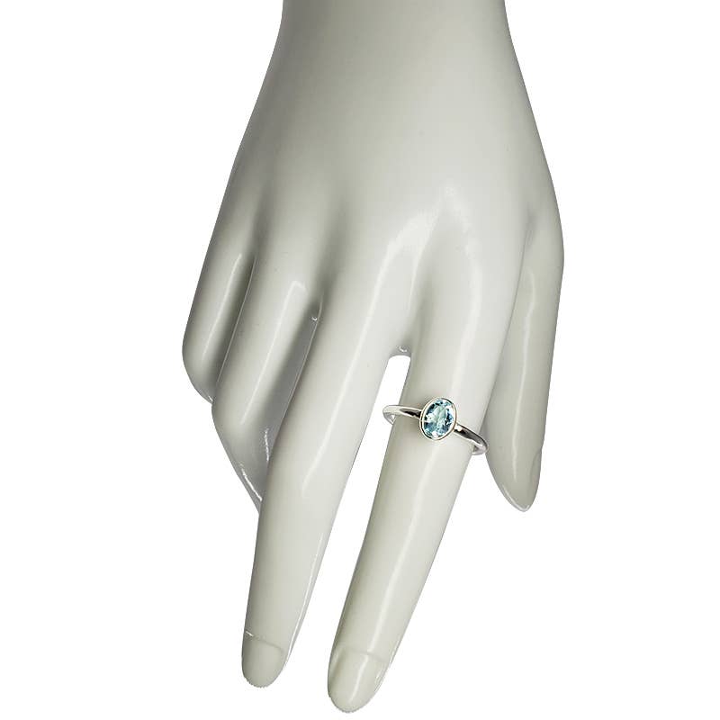 Faceted Blue Topaz Stone Sterling Silver Ring: 8