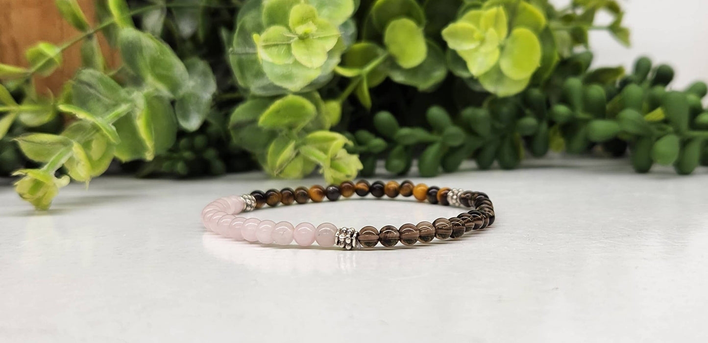 Rose Quartz/Smoky Quartz/Tiger Eye 4mm Bracelet