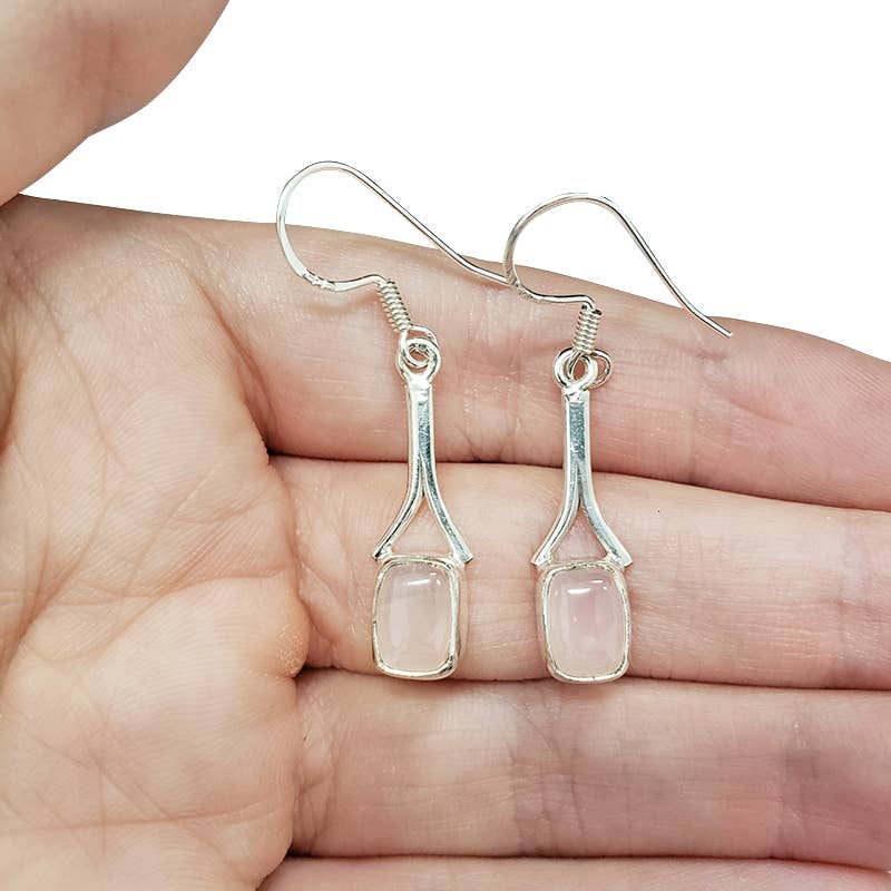 Rose Quartz Silver Earrings On Hooks