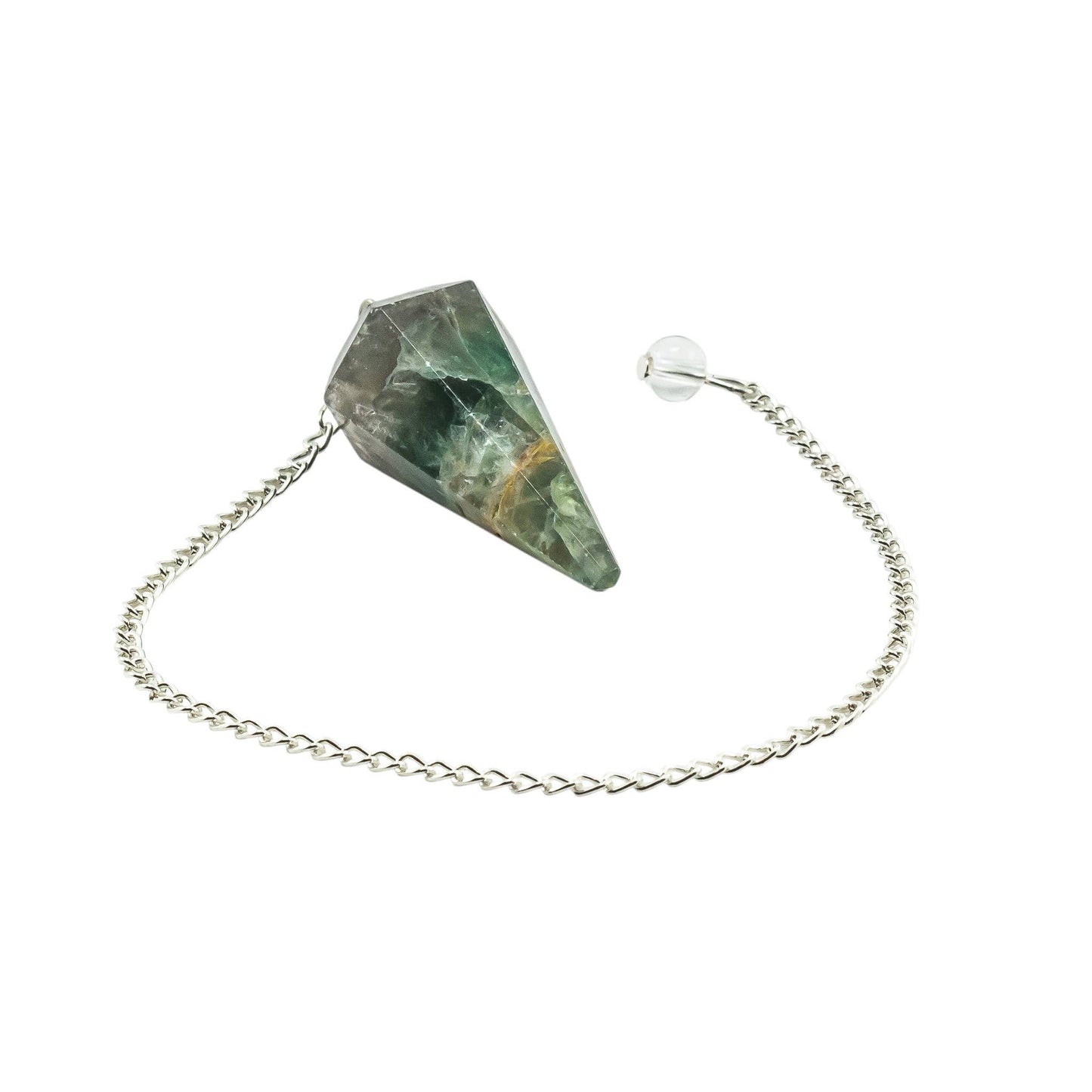 Fluorite Gemstone Pendulum Silver Color Chain