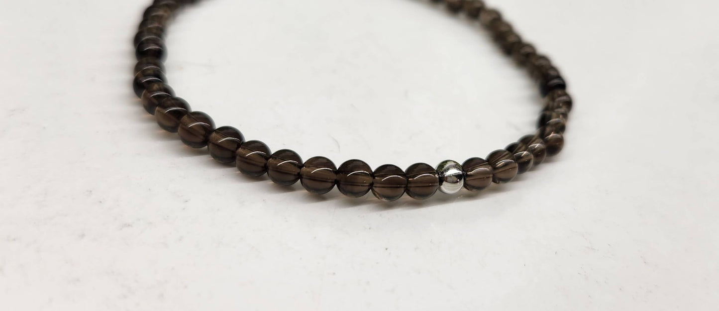 Smoky Quartz Stretchable Bracelet 4MM Beads - 7.5" Long