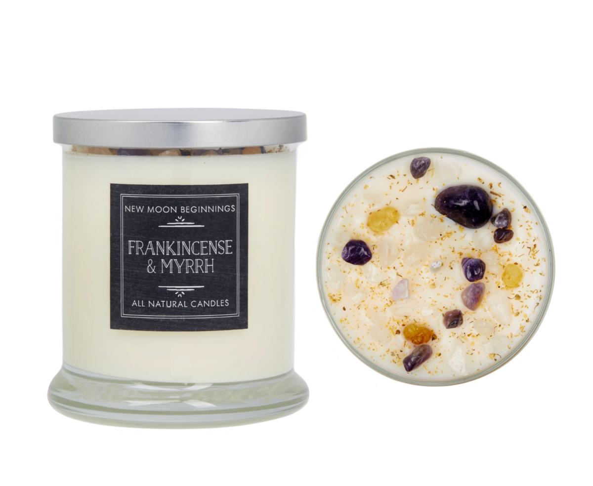 Frankincense & Myrrh Candles - Crystal Candles Winter Candle: 8oz Round Tin