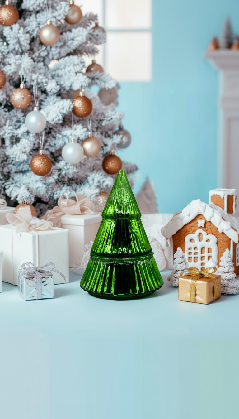Mistletoe & Holly Glass Tree Candle 9oz
