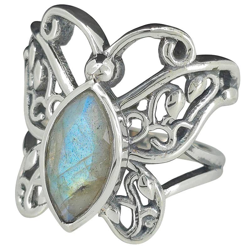 Faceted Labradorite Sterling Silver Butterfly Ring: 8