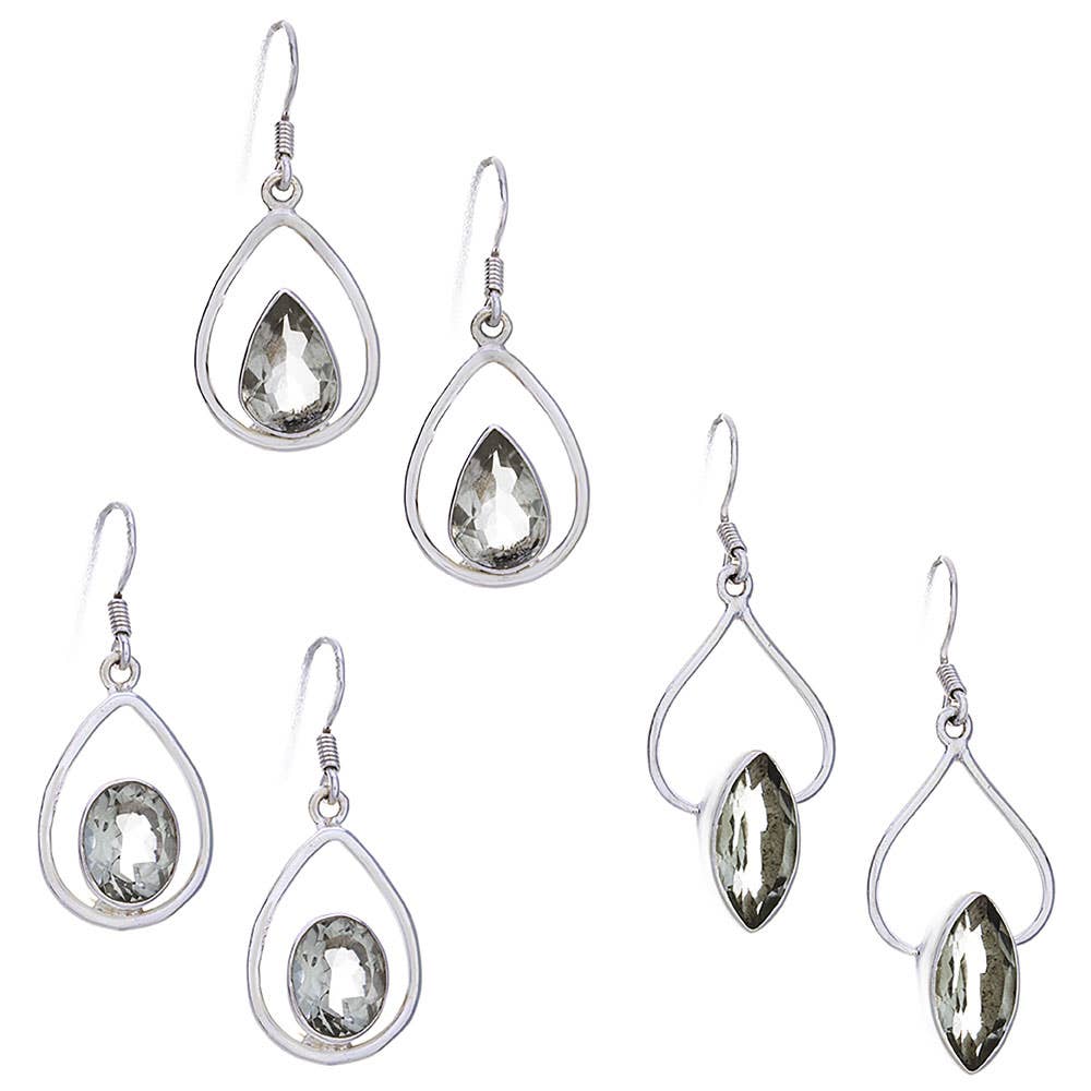 Assorted Wire Faceted Prasiolite Earrings (32 to 42mmH)