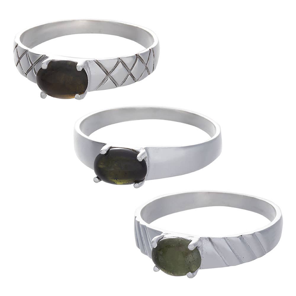 Green Tourmaline Cab Assorted Band Ring: 6